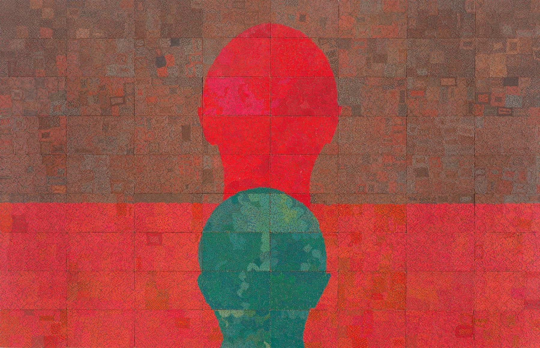 silhouette of a human head duplicated in red and green