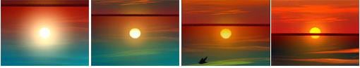 four images documenting the process of the setting sun