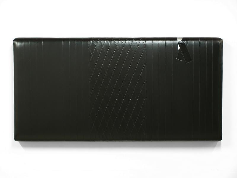 Image of KAZ OSHIRO's Untitled Painting, Upholstery (black/diamond with vertical trim, black and silver duct tape), 2011