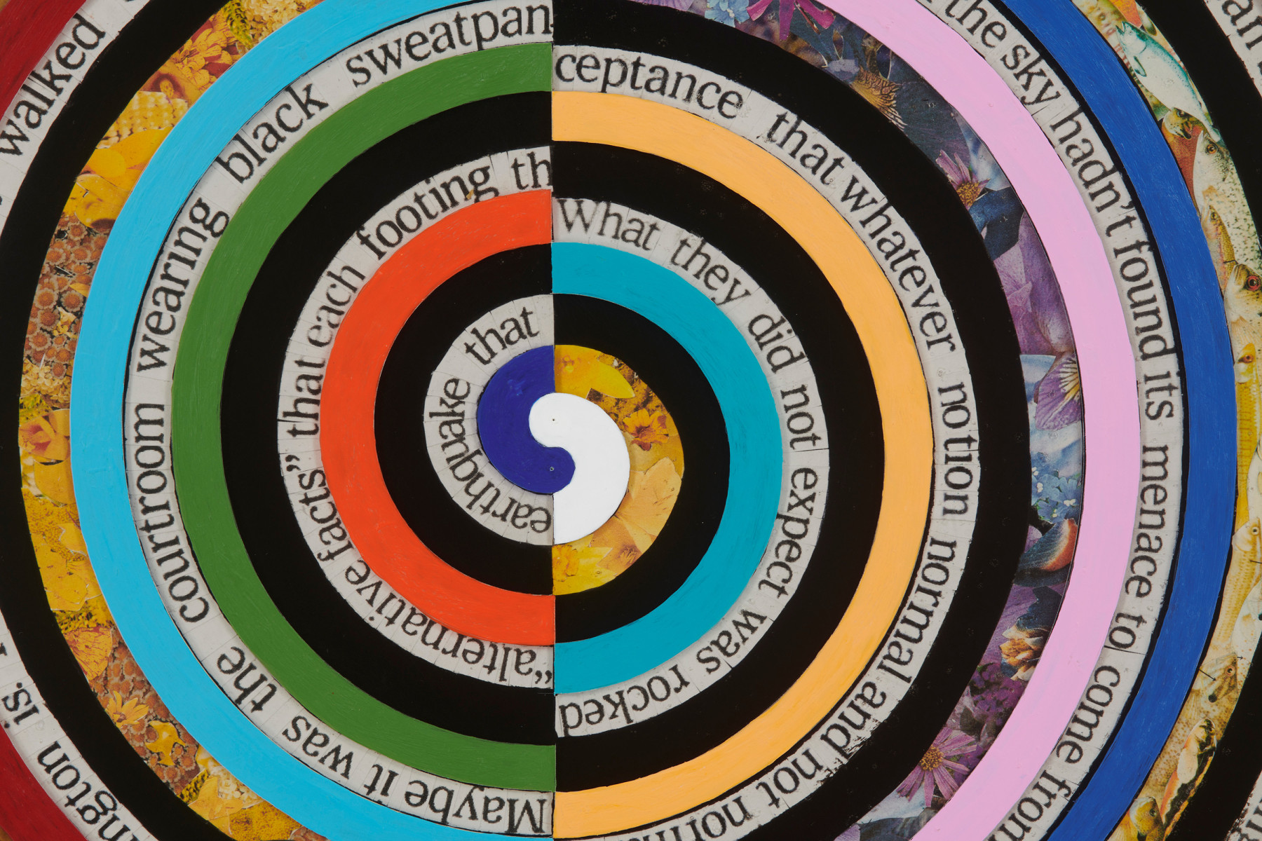 spiral composed of different colors and words