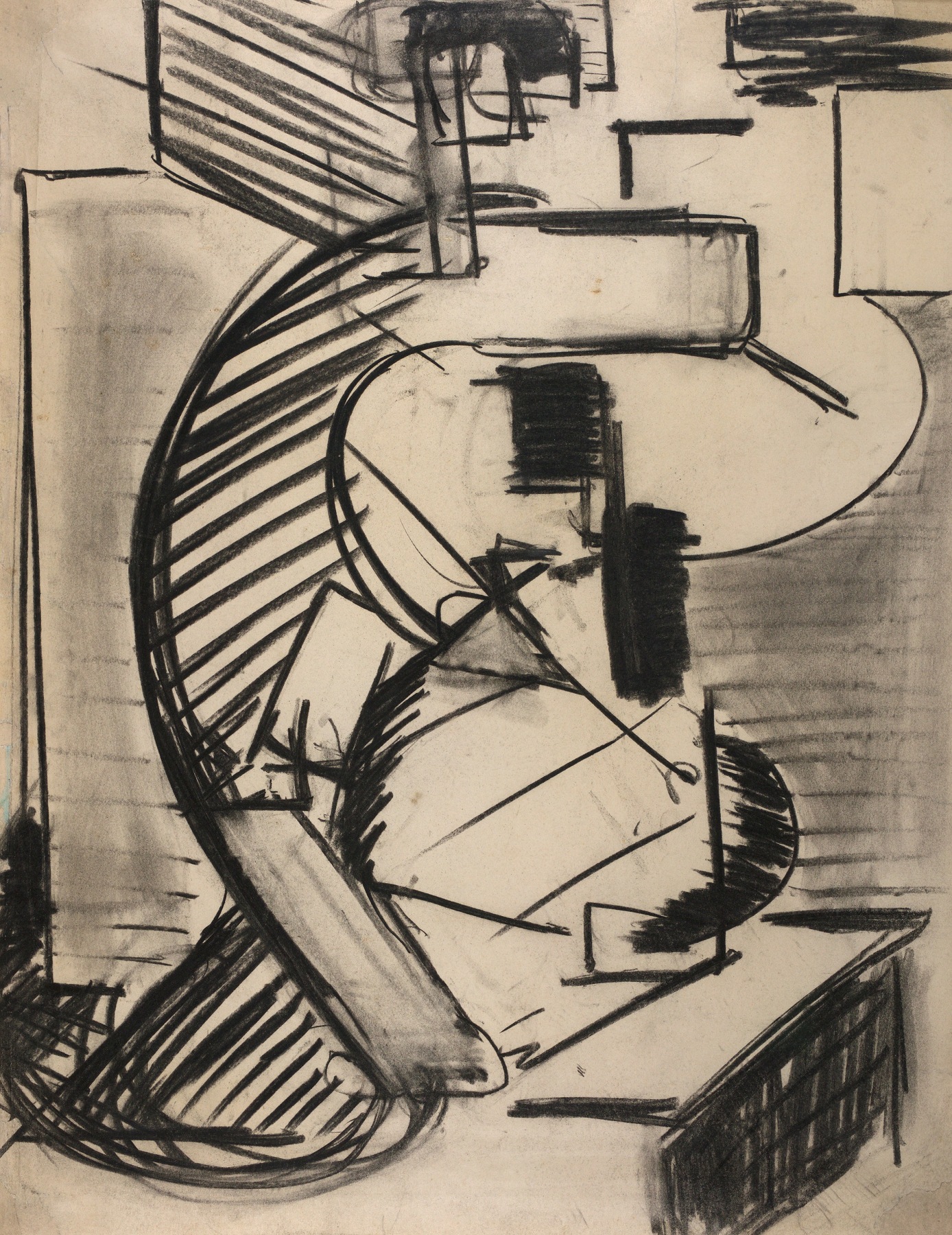 Mercedes Matter, Tudor City, 1928, Charcoal on paper, gestural charcoal drawing, Mercedes Matter was an American Abstract Expressionist painter.