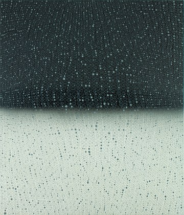Teo Gonzalez, Arch/Horizon Black, White, Gray, 2015, Acrylic on canvas over board, 42 x 36 inches. Off-white and dark grey background with signature grid on top. Teo Gonzalez was born in Spain, and his signature style are works that consist of thousands of drops of water, arranged into a grid pattern, inside of which a small amount of ink or enamel was dropped and left to dry.