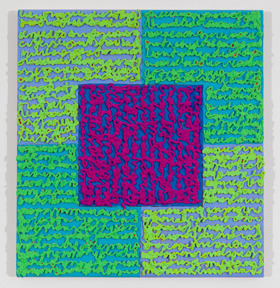 GGV (Green, Green, Violet), Acrylic paint and pastes on aluminum panel