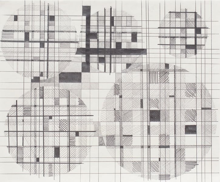 Jacob Hashimoto, Untitled IV, 2011, Graphite on paper, 14 x 17 inches, 35.6 x 43.2 cm, A/Y#22664