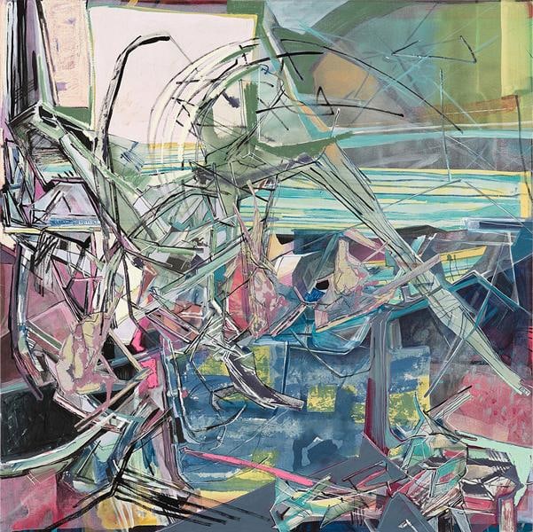 Relocation, 2013, Acrylic, collage, and oil on linen, 50 x 50 inches, 127 x 127 cm, A/Y#21203