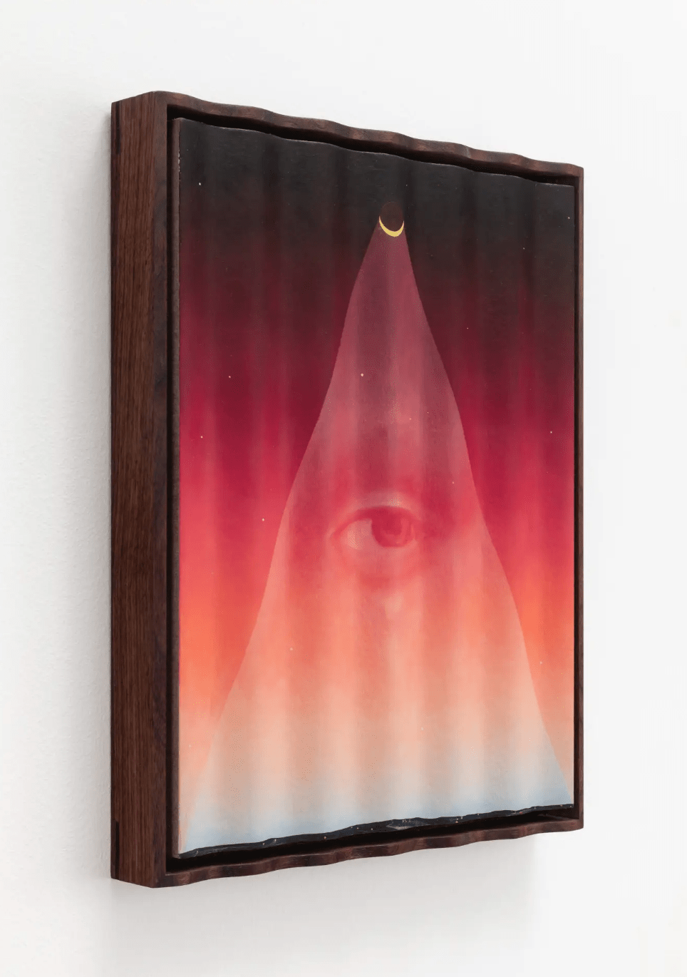 Emily Weiner, Providence (Apparition), 2024. Oil on shaped MDF in walnut frame, 12 x 15 x 1.5 in. Courtesy of the artist.