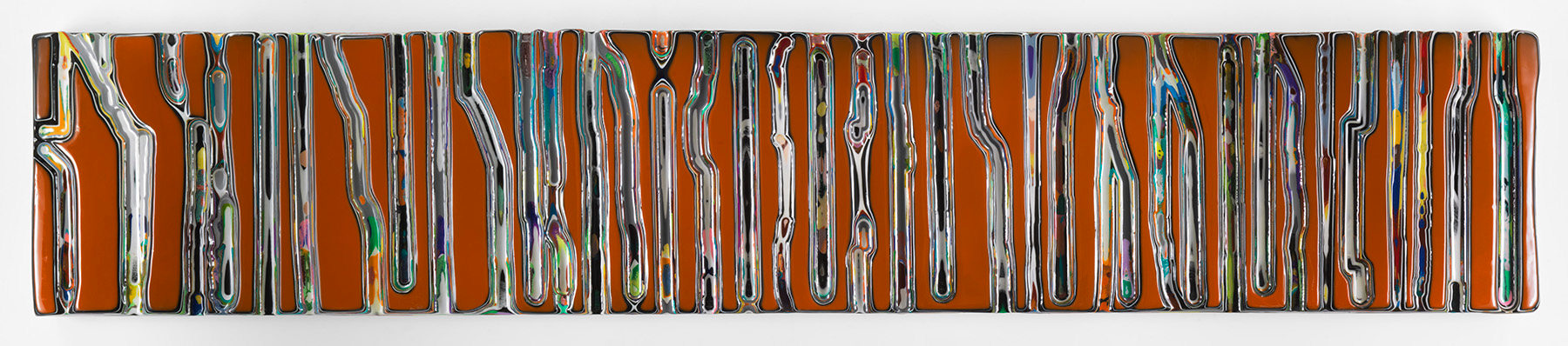EATINGNIGHTHOOKS, 2016, Epoxy resin and pigments on wood, 18 x 96 inches, 45.7 x 243.8 cm, AMY#28452