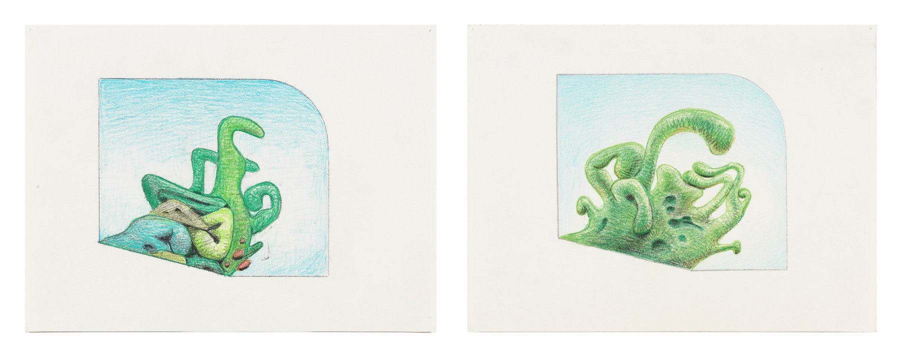 Untitled, 2005, Colored pencil on paper, in two parts, Each: 9 1/2 x 12 1/2 inches
