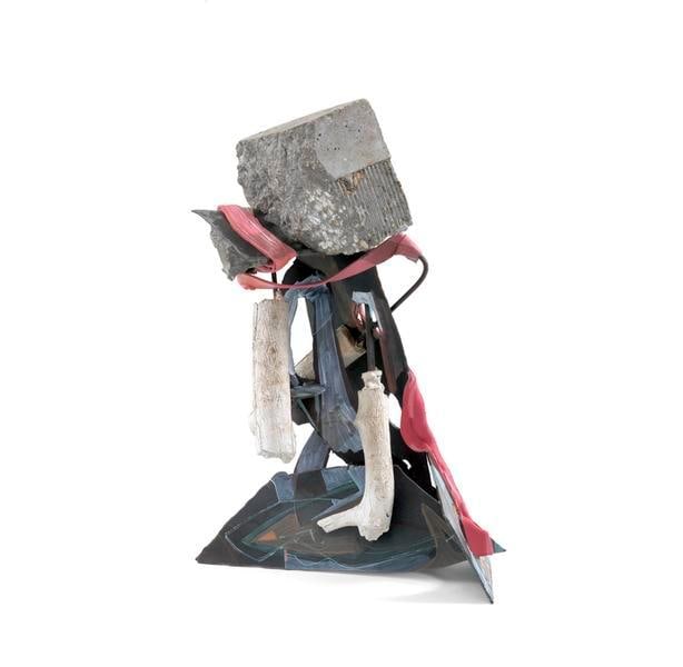 Peddler of Limbs, 2016, Hand-painting and oil stick on welded steel frame with rebar, cast Hydro-Stone, cast concrete and epoxy clay, 25 1/4 x 15 x 17 1/2 inches, 64.1 x 38.1 x 44.5 cm, AMY#28242