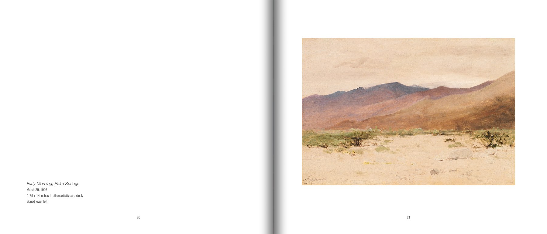 Pages 20 and 21 of De Forest's PALM SPRINGS, featuring &quot;Early Morning, Palm Springs&quot;, Mar. 29, 1906 by Lockwood de Forest (1850-1932)