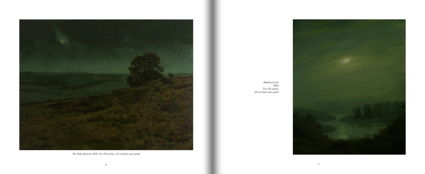 Pages 6 and 7 of CHRIS PETERS: The Eye Begins to See with images of &quot;The Valley Beyond&quot;, 2018 and &quot;Blakelock Lake&quot;, 2018