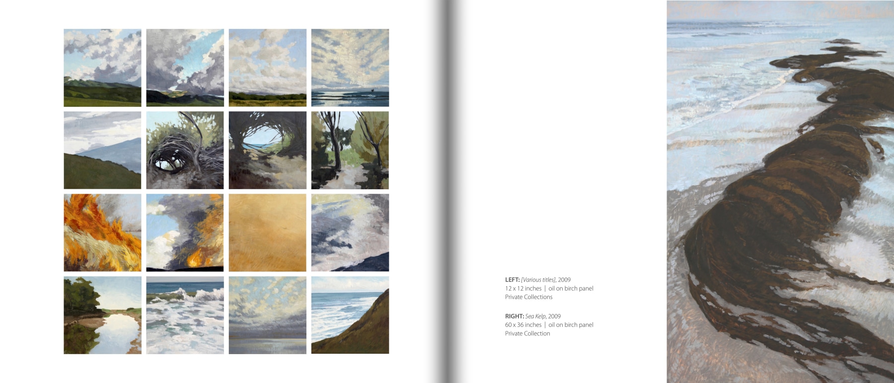 Internal pages from NICOLE STRASBURG: 50/50 with grid of 12 x 12 inch painting and image of &quot;Sea Kelp&quot;, 2009