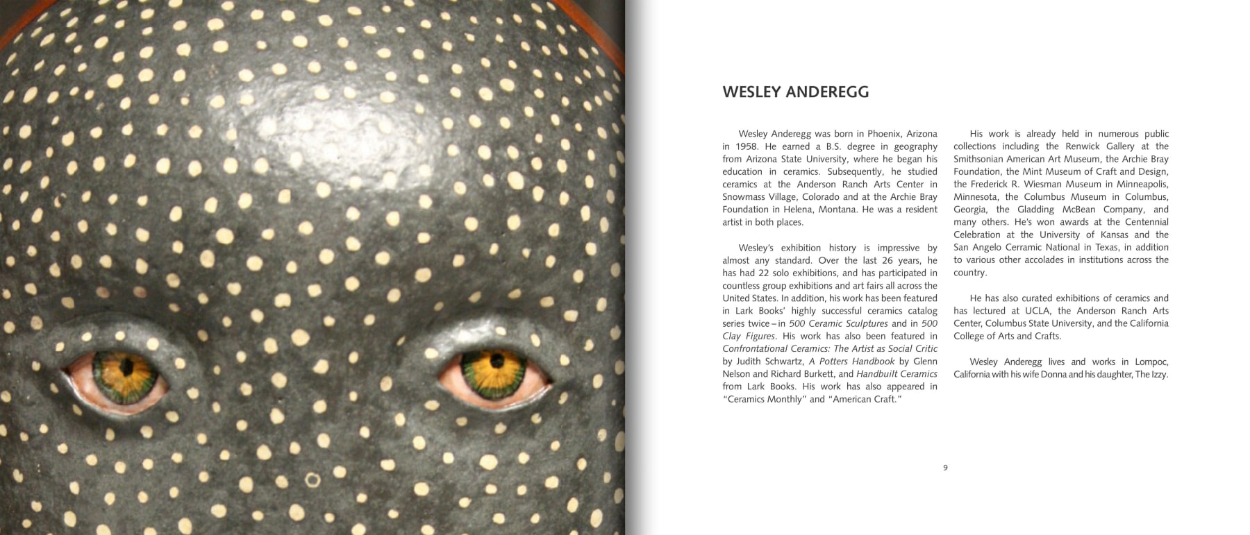 Pages 8 and 9 of JUST BETWEEN US: Wesley Anderegg, Rafael Perea de la Cabada, and Maria Rendon with brief biography about Wesley Anderegg