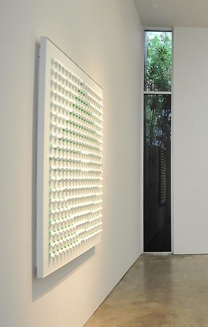 Luis Tomasello, Atmosph&egrave;re Chromoplastique No. 950, 2010. Acrylic on wood, 62.9 in. x 62.9 in. x 3.9 in.