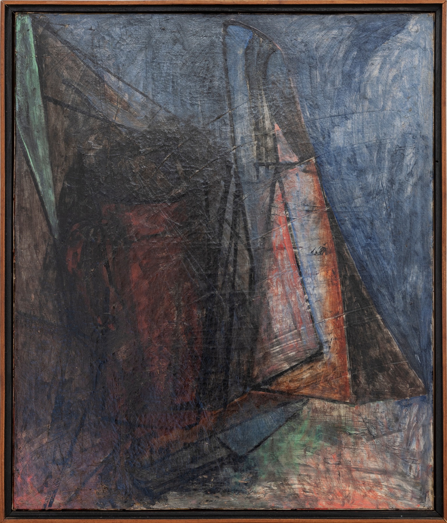 Alejadro Otero,&nbsp;Sin T&iacute;tulo [La hachuela] from the series &quot;Cafeteras,&quot;&nbsp;1947,&nbsp;Oil on canvas,&nbsp;25 7/16 x 21 3/8 in. (64.7 x 54.3 cm.)