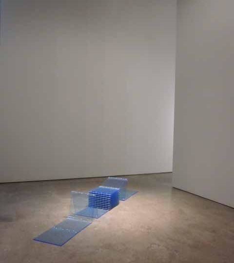 Marta Chilindron, Cube, 2009, Fluorescent Blue Acrylic, 12&rdquo; x 12&rdquo; x 12&rdquo;  /  4.75 x 4.75 x 4.75 cm