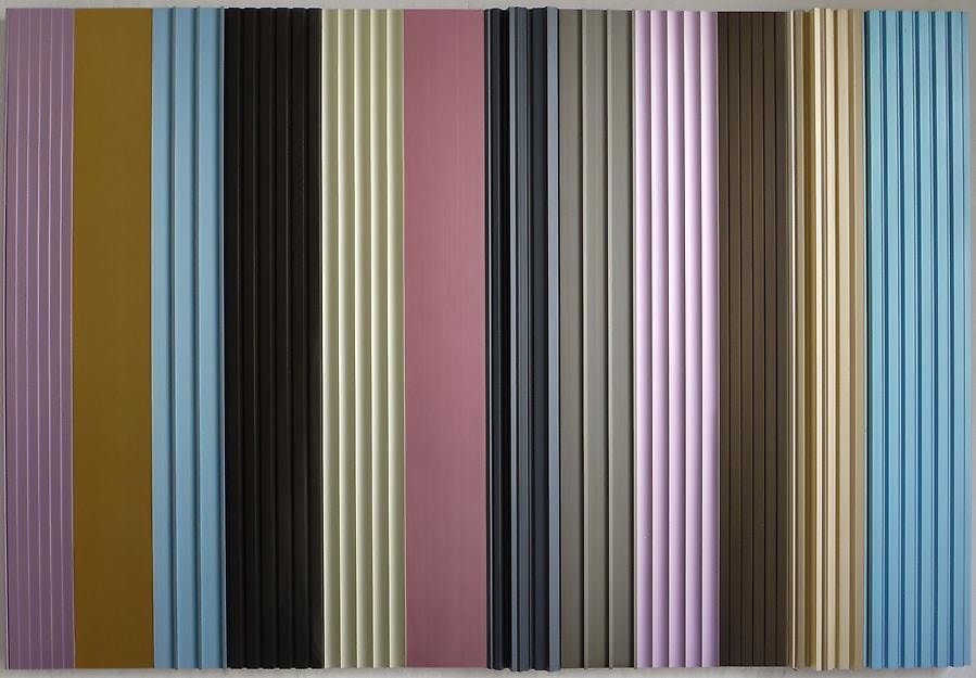 Thomas Glassford, Sherbert Stripe Partitura, 2003. Anodized aluminum, 39.4 in. x 59.1 in. x 2.8 in.