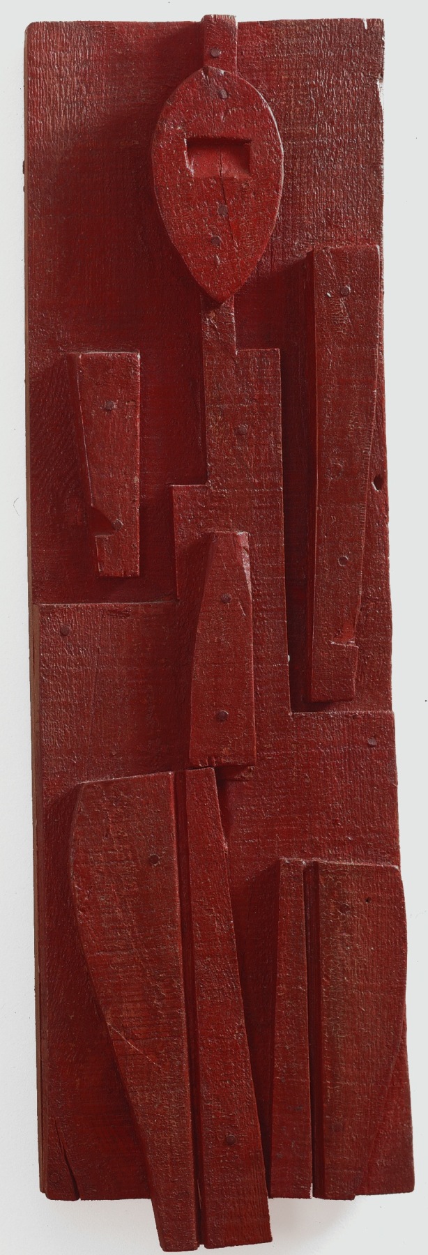 Joaqu&iacute;n Torres-Garcia,&nbsp;Tabla con hombre rojo, c. 1931,&nbsp;Oil and nails on wood,&nbsp;17 1/2 x 6 in. (44.5 x 15.2 cm.)