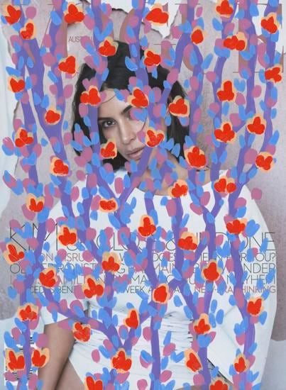  Untitled (Kim Kardashian by Lachlan Bailey for cover of Vogue Australia, June, 2016), 2016, 	Acrylic on Magazine Page