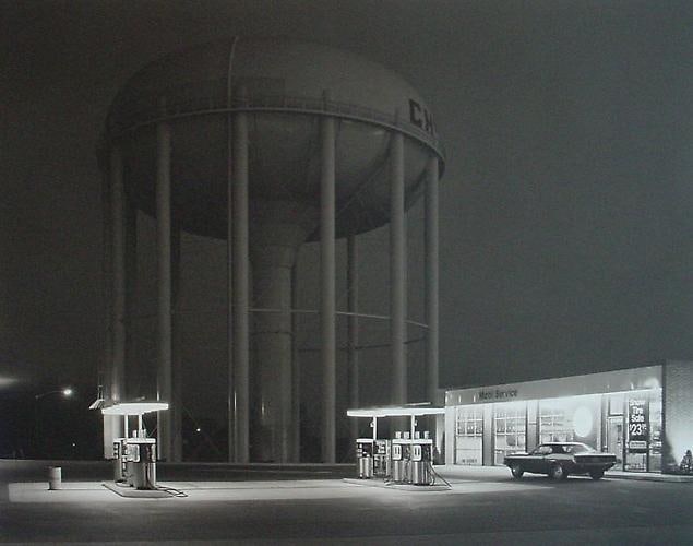 George Tice. Petit&#039;s Mobil Station.  1974 / printed 2010.  30 x 40 inch platinum palladium print.
