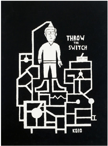 Ken Grimes&nbsp;(1947) Etats-Unis, Throw the Switch (Lancer l&#039;interrupteur), 2010, Acrylique&nbsp;sur&nbsp;Masonite, 122 x 91.5&nbsp;cm