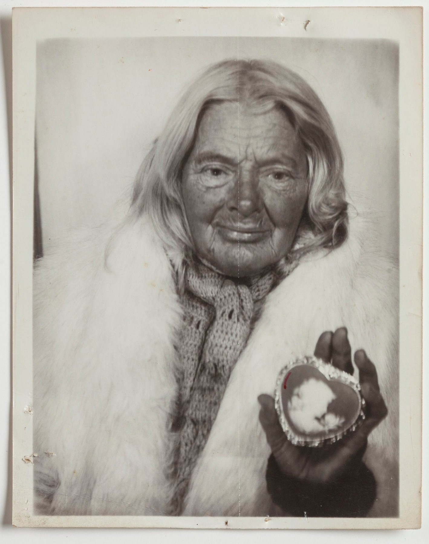 Lee Godie Untitled (in white fur stole with heart-shaped cameo), n.d.