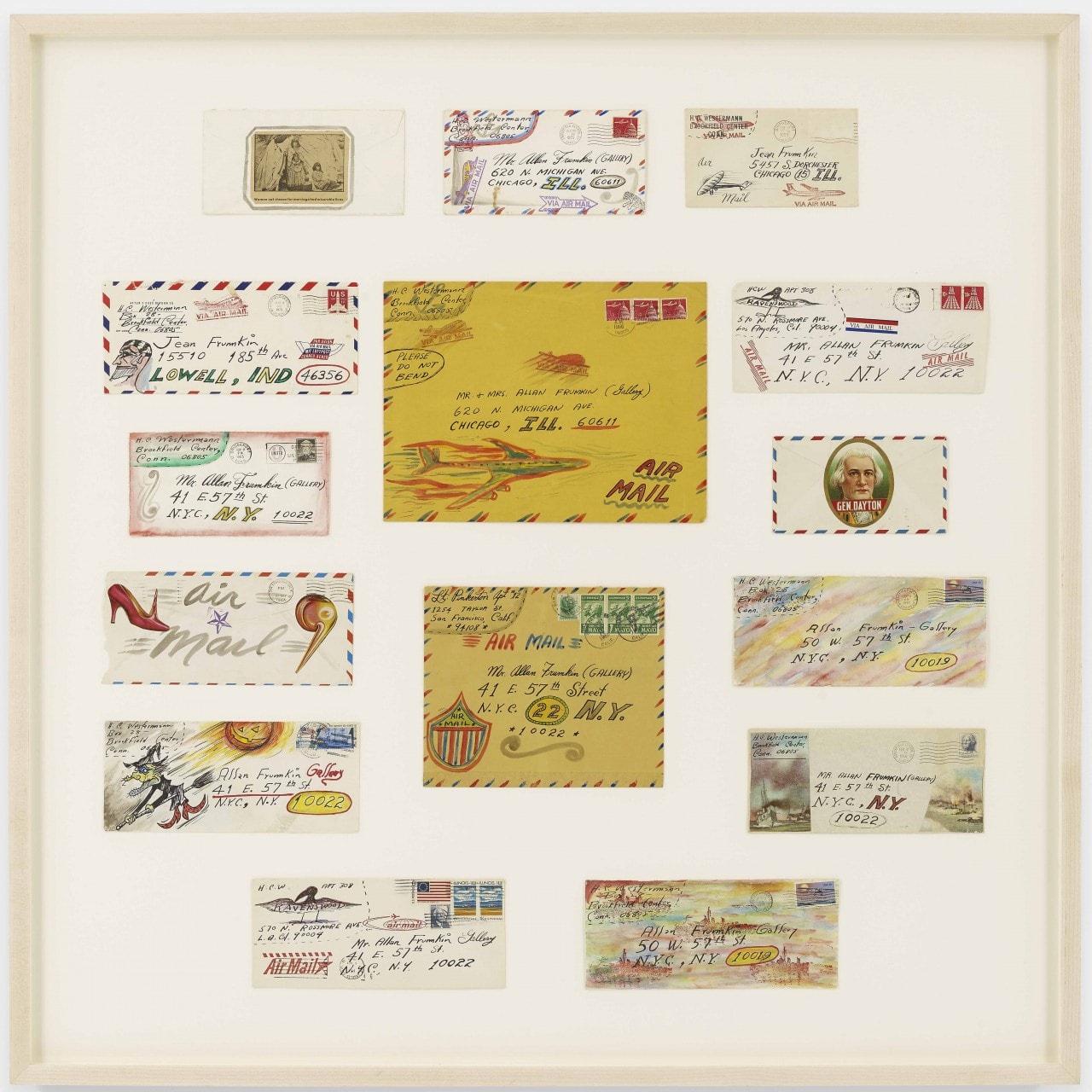 H.C. Westermann, 15 decorated envelopes sent to Allan Frumkin. Courtesy of Venus Over Manhattan.