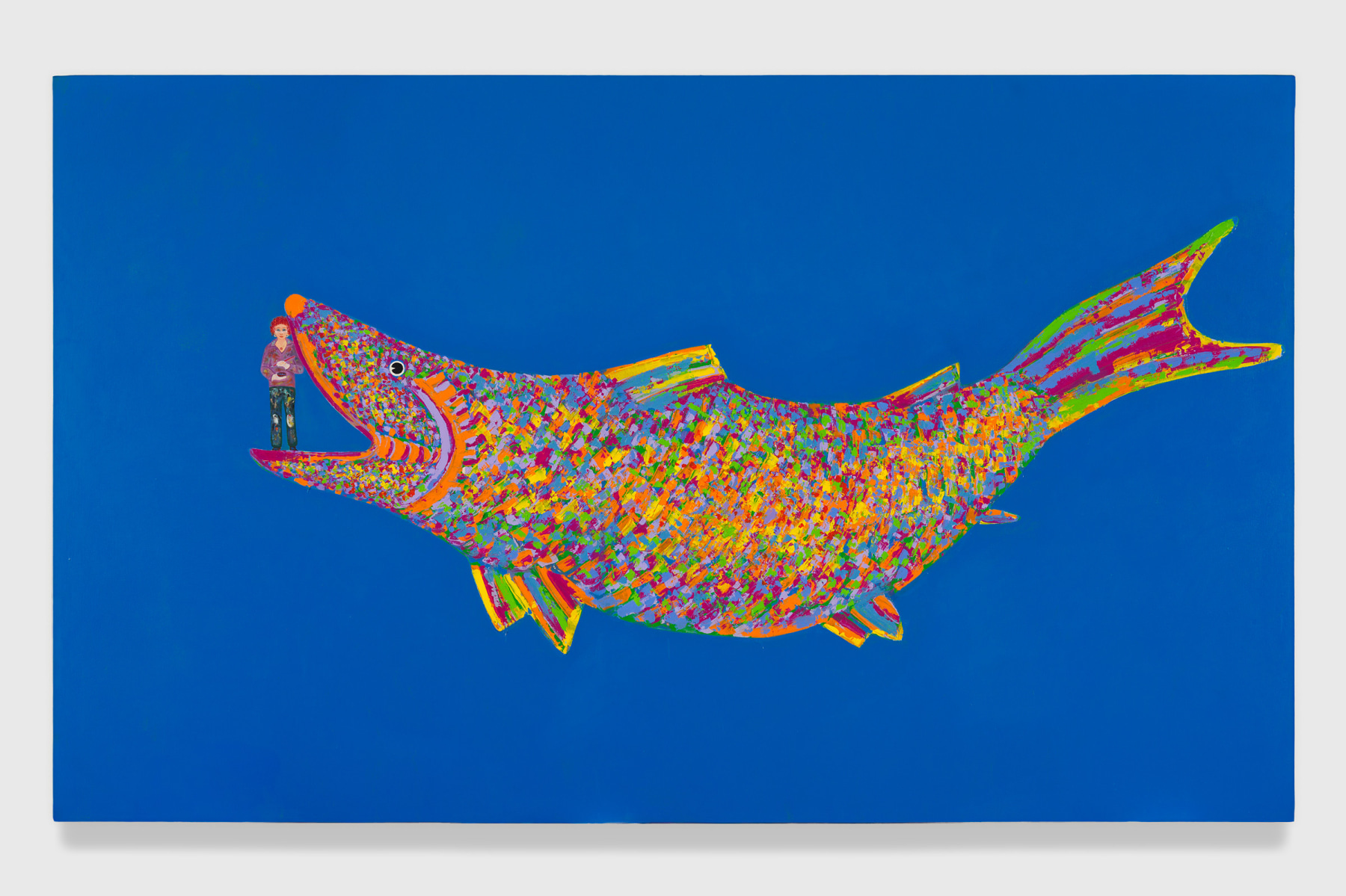 Painting by Joan Brown titled A New Age: The Bolti Fish from 1984