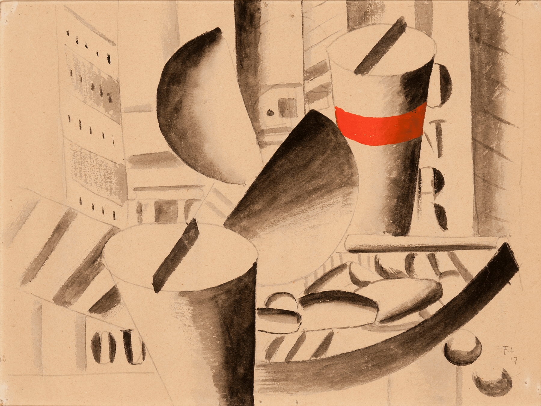 Fernand L&eacute;ger, &Eacute;tude pour Le Remorqueur, 1917 Gouache and ink over pencil on paper mounted on board 23.2 x 30.7 cm. (9 1/4 x 12 1/4 in.) &copy;Helly Nahmad Gallery NY