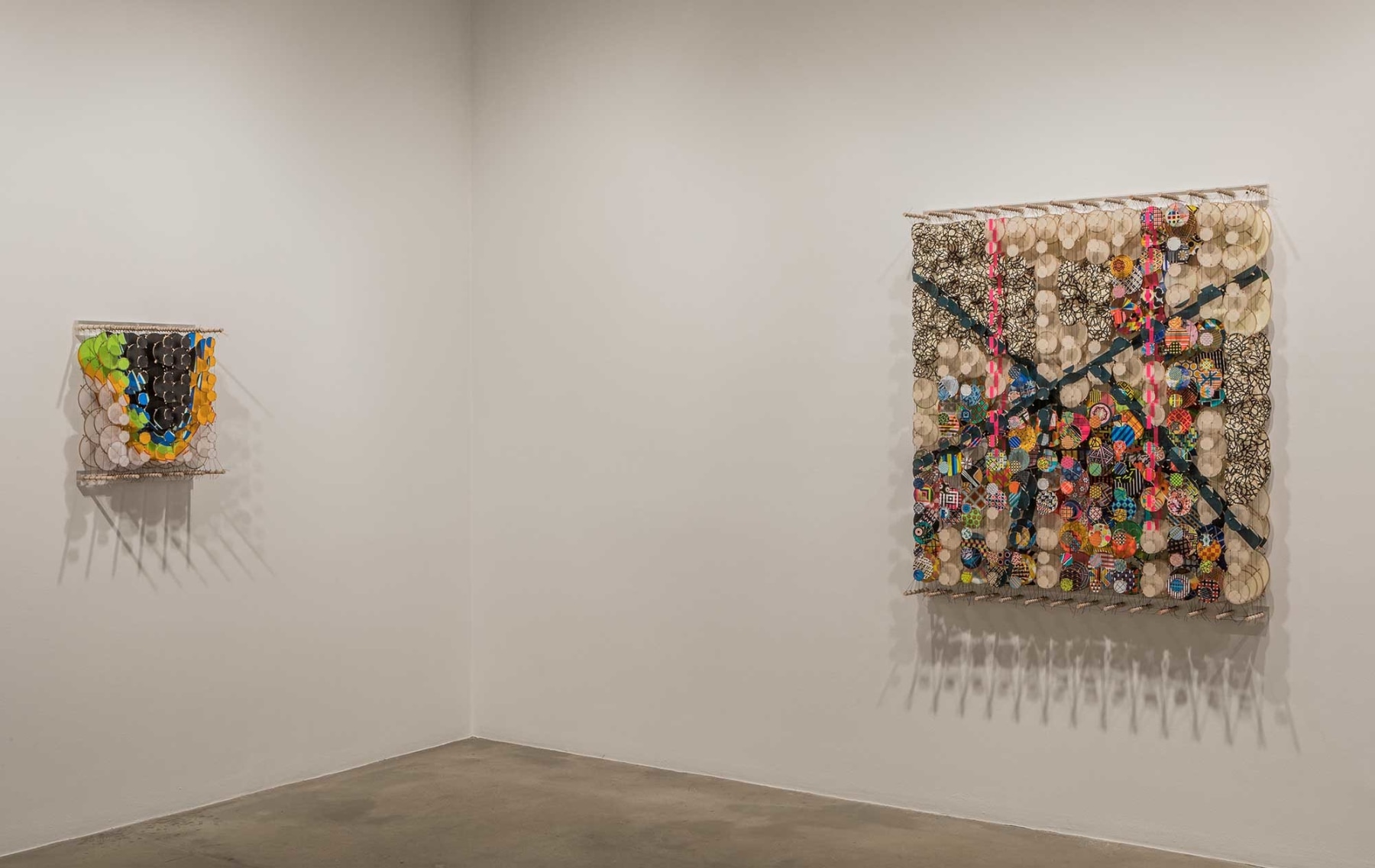Installation view at Rhona Hoffman Gallery/Jacob Hashimoto/The Dark Isn't The Thing To Worry About/2017
