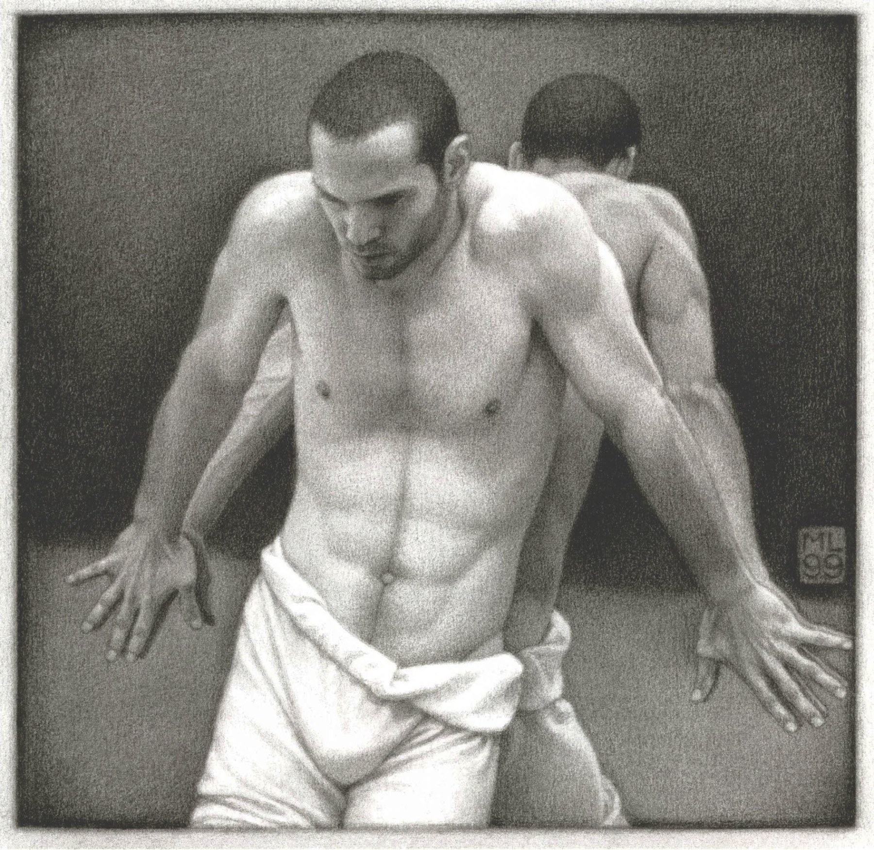 Michael Leonard, Back To Back, 1999, graphite pencil on paper, 8 x 8 1/4 inches