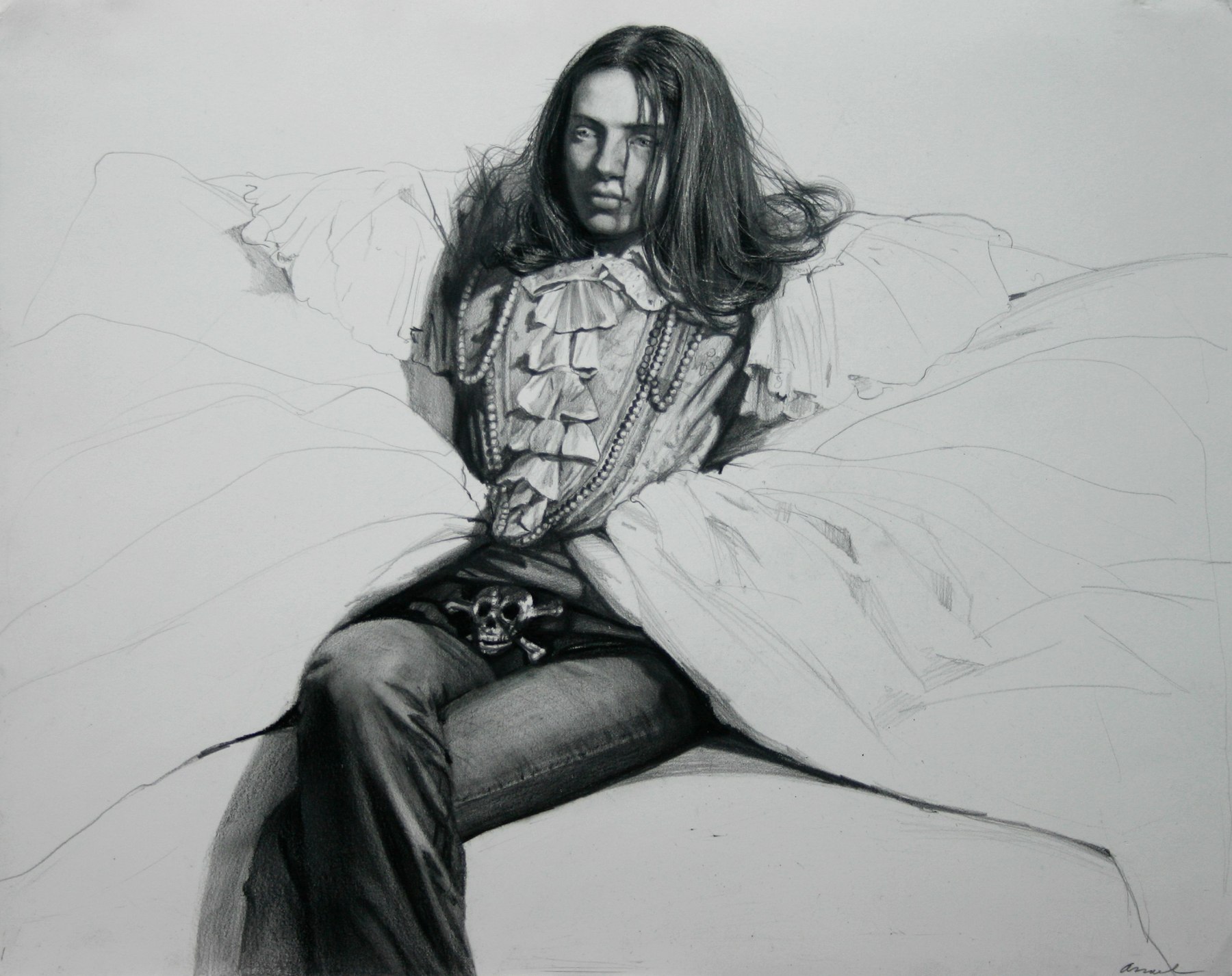 Steven Assael, Girl with Ruffled Shirt (SOLD), 2008, crayon and graphite on paper, 12 5/8 x 15 3/4 inches