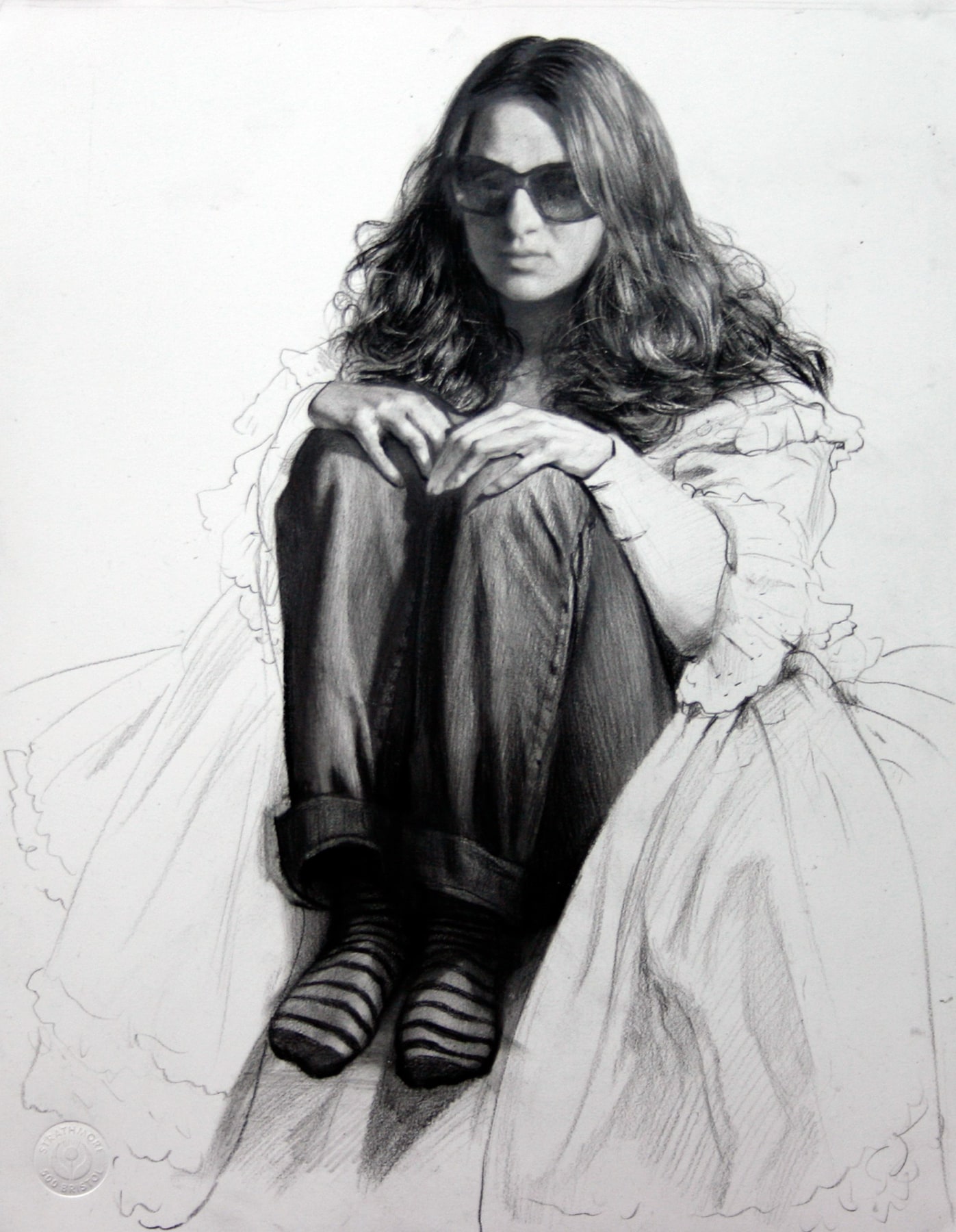 Steven Assael, Girl with Sunglasses (SOLD), 2008, crayon and graphite on paper, 14 1/8 x 11 inches