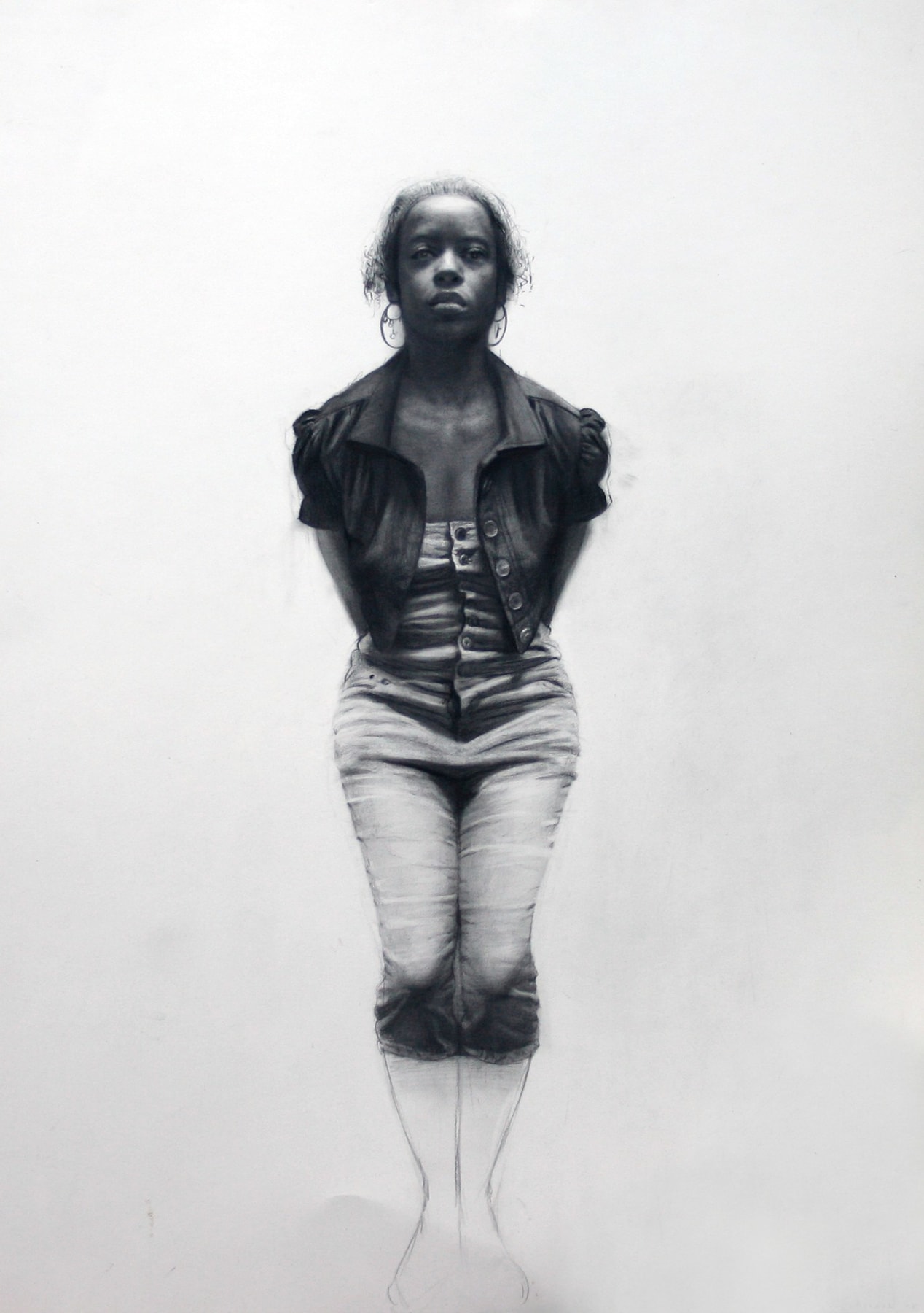 Steven Assael, Hands Behind Back (SOLD), 2008, crayon and graphite on paper, 23 x 16 3/8 inches