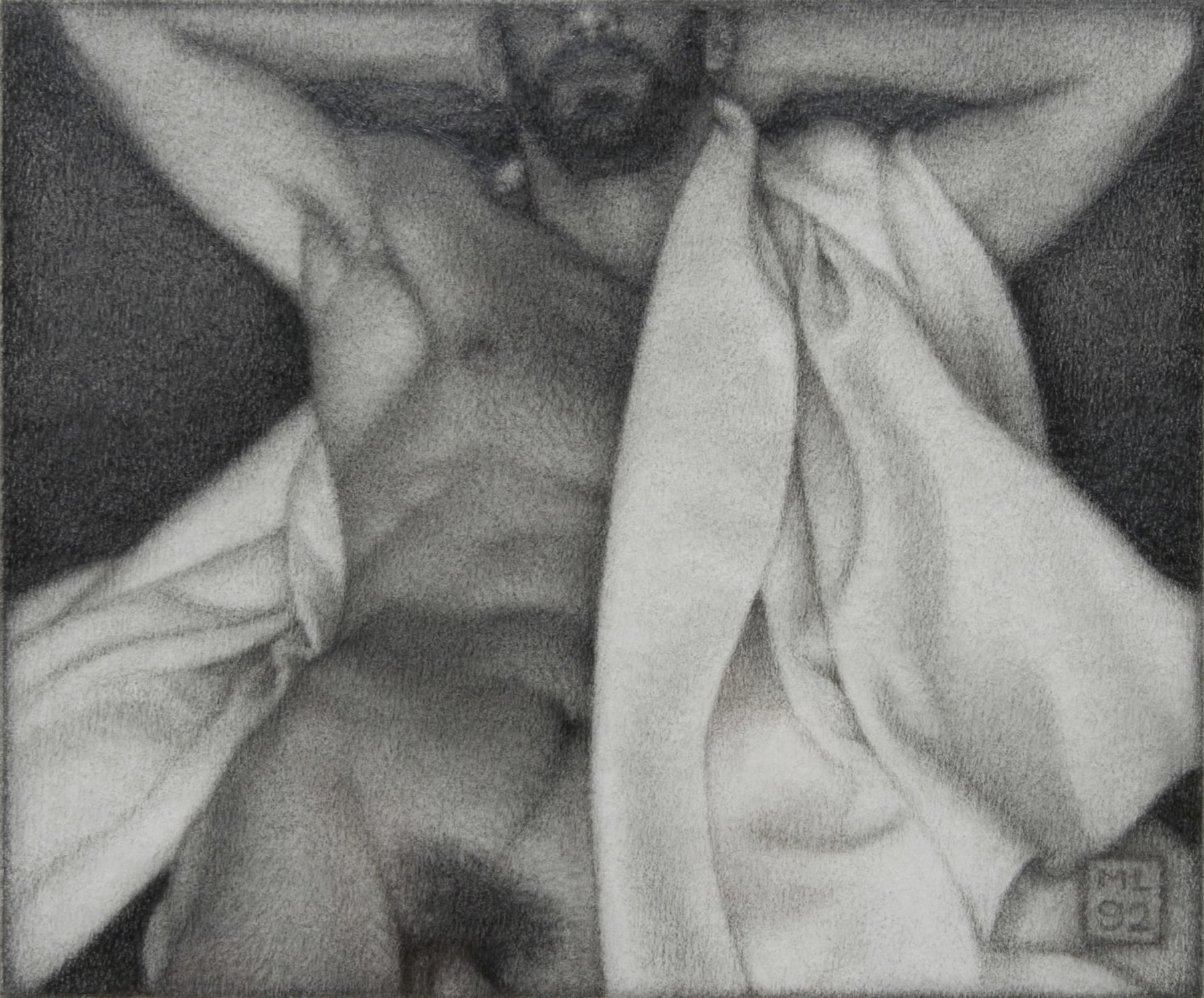 Michael Leonard, Relaxing Bather, 1992, graphite pencil on paper, 7 x 8 1/2 inches