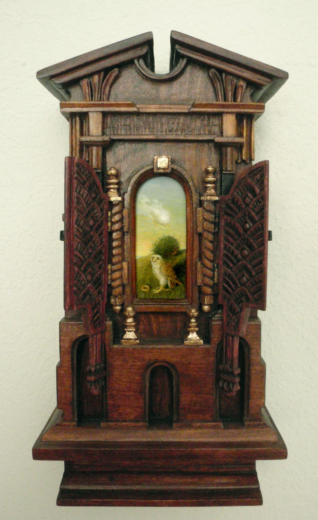 Holly Lane, Mindful Fledgling Rethinking Its Dietary Choices, 2010, acrylic and carved wood, 12 1/4 x 6 1/2 x 3 3/8 inches