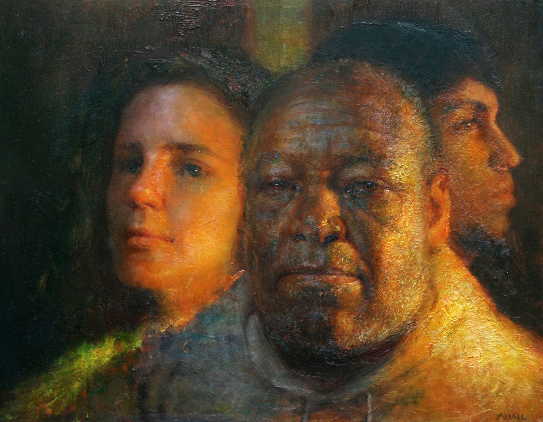 Steven Assael, Otis, Martha and Ben, 2008, oil on panel, 14 x 18 inches