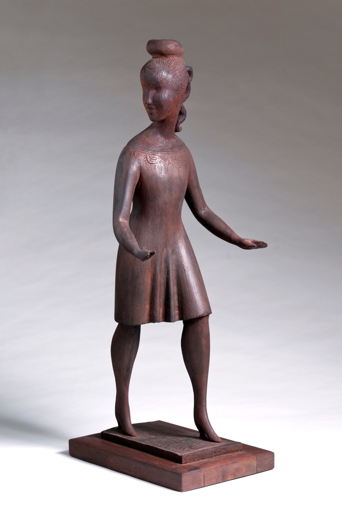 Elie Nadelman, Standing Girl, c. 1918-1920, carved cherry wood, 32 1/2 h x 12 3/8 w x 13 5/8 d inches