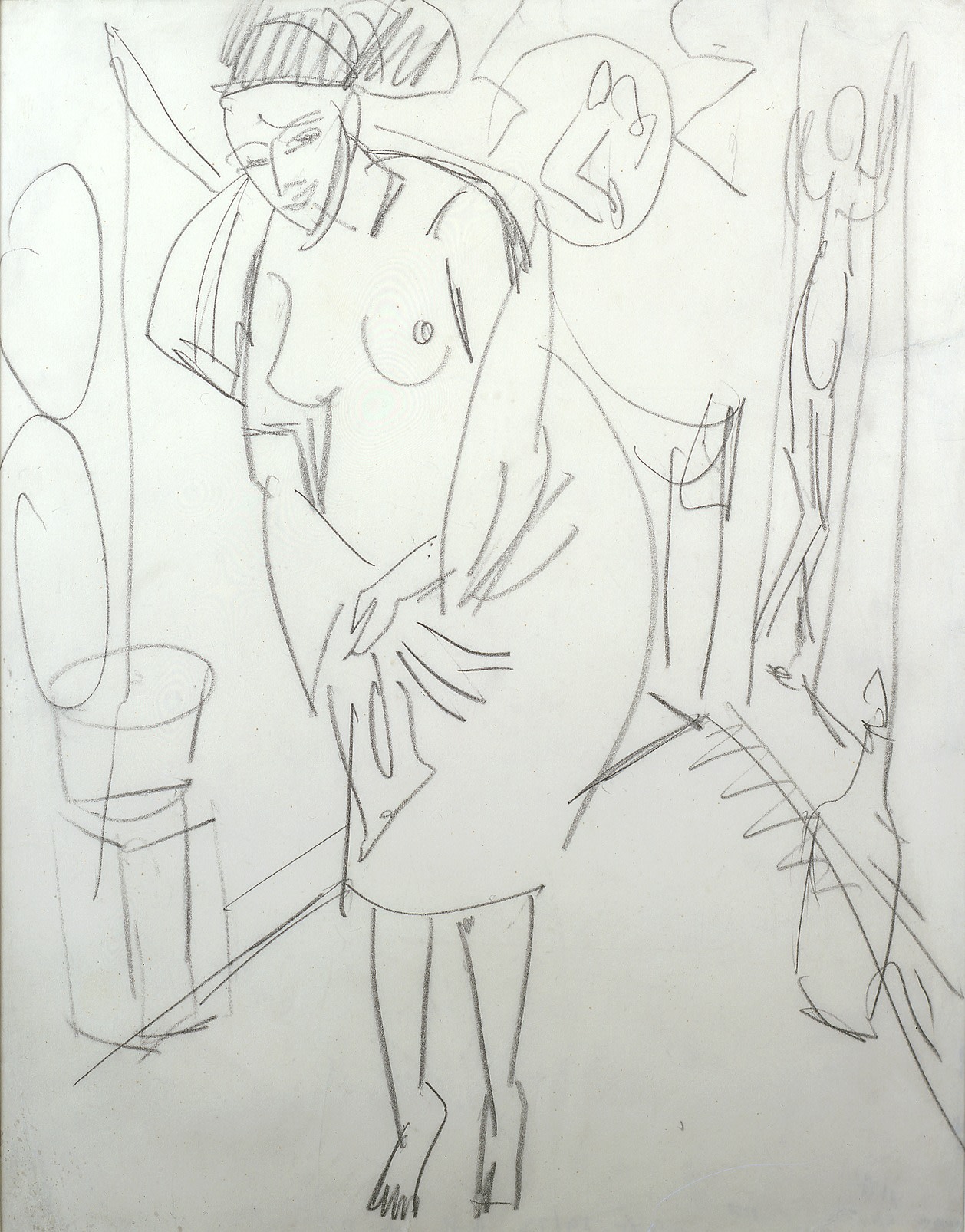 Ernst Ludwig Kirchner, Weiblichen Akt, teilweise In Badetuch (Female Nude Partially Clothed in a Bath Towel), 1912, pencil on paper, 22 x 16 1/2 inches