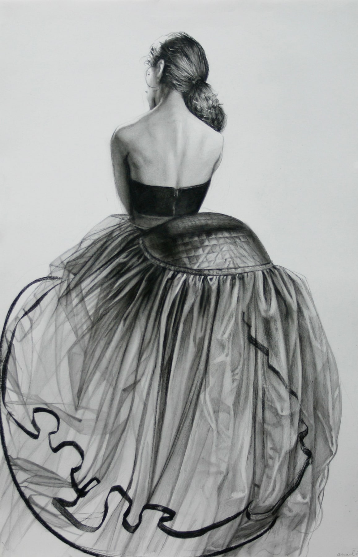 Steven Assael, Big Dress (SOLD), 2008, crayon and graphite on paper, 19 3/4 x 12 7/8 inches