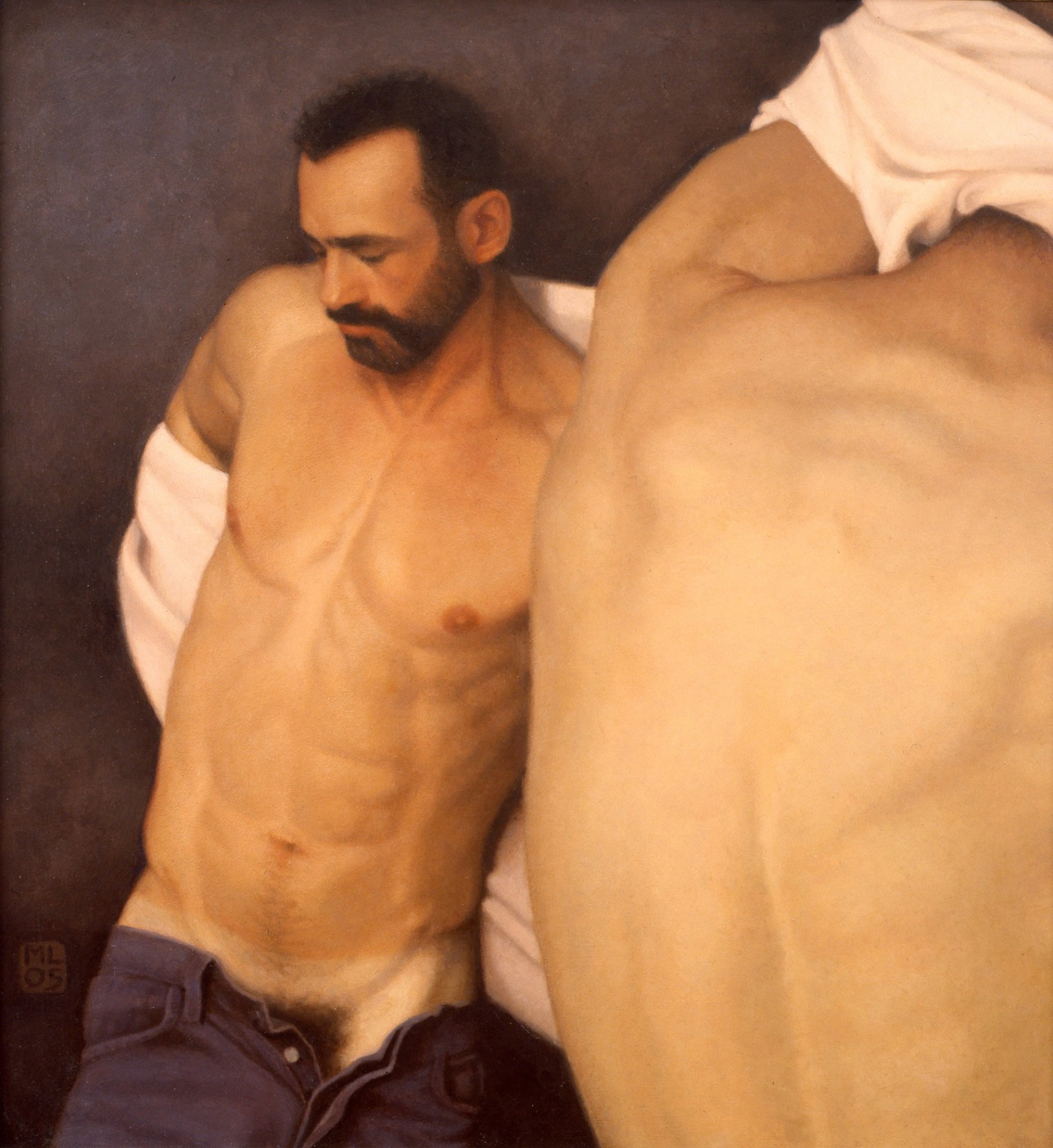 Michael Leonard, Changing Room (SOLD), 2005, alkyd-oil on masonite, 23 x 21 1/2 inches