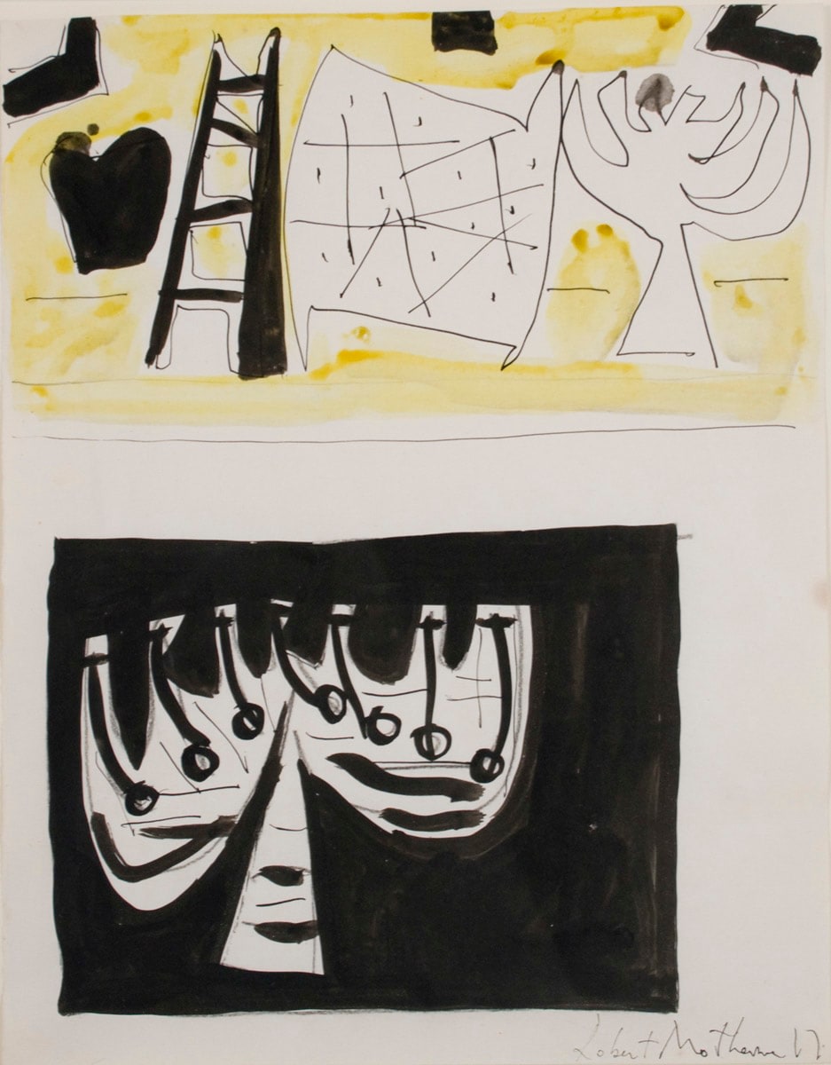 Robert Motherwell, Study for 'The Wall of the Temple', c. 1950, ink and watercolor on paper, 14 x 11 inches