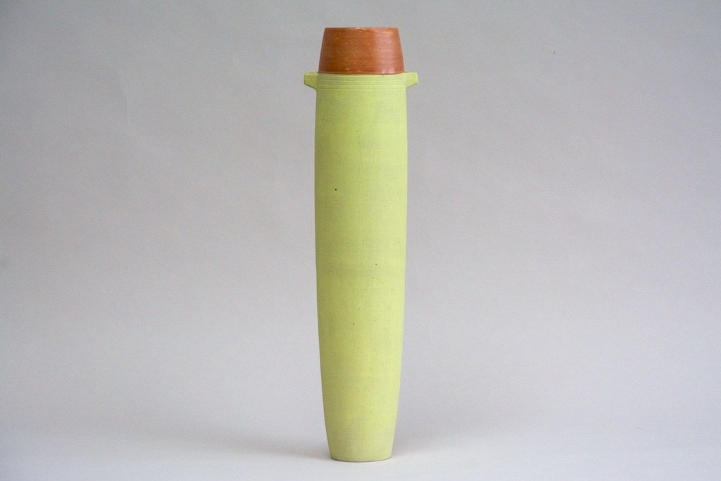  Wayne Ngan, Yellow Vase with Orange Rim and Lugs, 2007