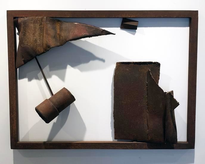 Steel abstract sculpture with brown patina