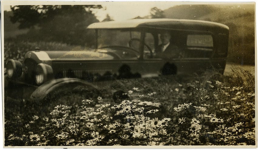 Car in Flowers, 1920s, 2 3/4 x 4 3/ 4 in.