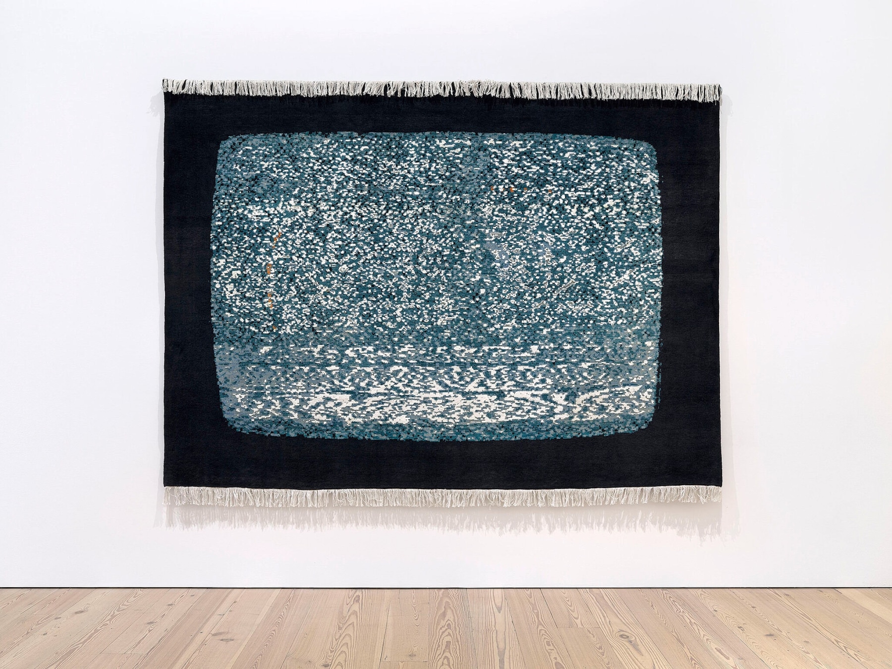 Installation view of the Whitney Biennial 2019 (Whitney Museum of American Art, New York, May 17-September 22, 2019). Nicholas Galanin,&amp;nbsp;White Noise, American Prayer Rug, 2018. Photograph by Ron Amstutz
