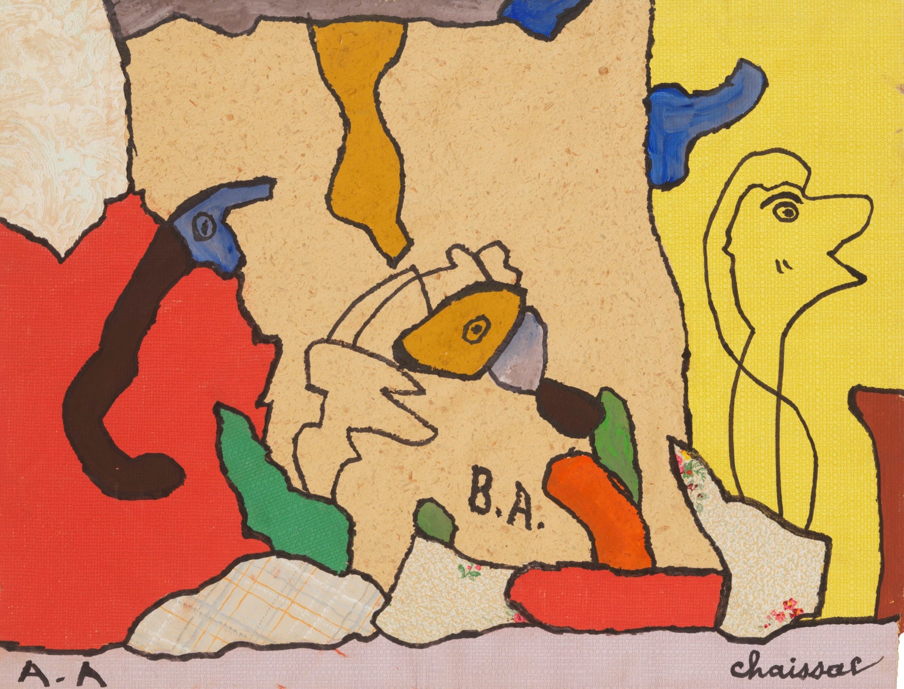 &ldquo;Untitled &lsquo;(B.A./A.A.)&rsquo;&rdquo;, 1961, Gouache, India ink, collage on paper