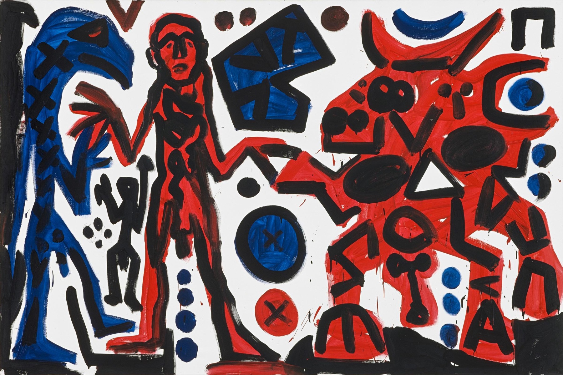 A.R. Penck

&amp;ldquo;Mann, Adler, Stier (Man, Eagle, Bull)&amp;rdquo;, 1995

Acrylic on canvas

78 3/4 x 118 inches

200 x 300 cm

RP 877

$725,000