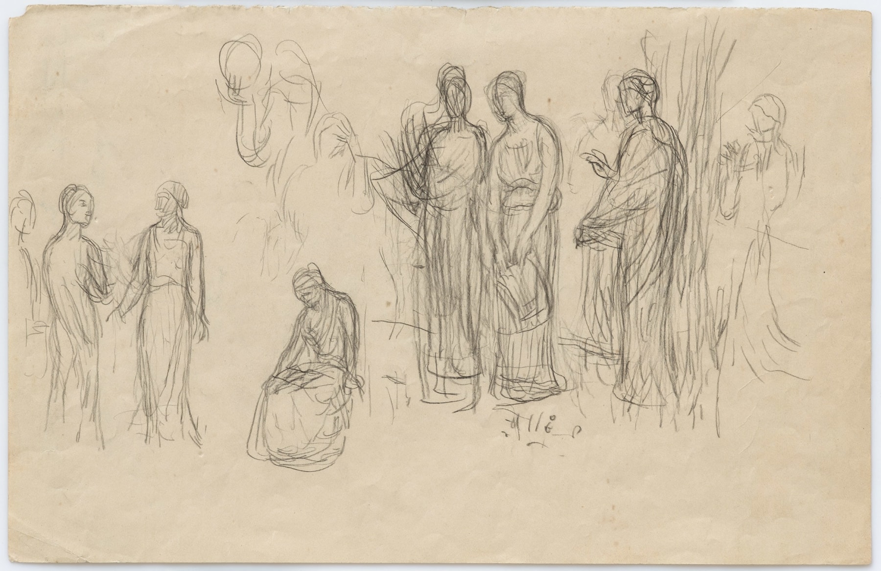 Pierre Puvis de Chavannes
&amp;ldquo;&amp;Eacute;tude pour Les Muses inspiratrices acclamant le g&amp;eacute;nie, messager de lumi&amp;egrave;re
(Study for The Inspiring Muses Hailing Genius, Messenger of Light)&amp;rdquo;, 1896
Pencil on paper
8 x 12 1/4 inches
20.5 x 31.5 cm
PCZ 49