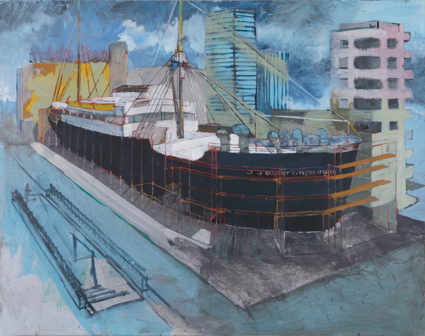 Hurvin Anderson

&amp;ldquo;SS Booker T. Washington&amp;rdquo;, 1996

Acrylic on paper laid on board

41 1/4 x 52 1/4 inches

105 x 133 cm

AND 52

$575,000